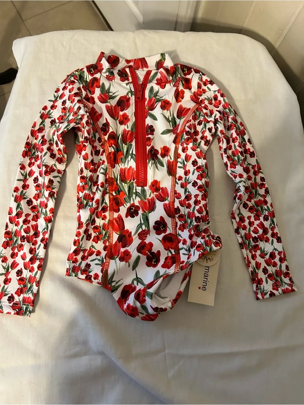 NWT Submarine Swim Girls Size 2 One Piece Rashguard Swimsuit Red Poppy